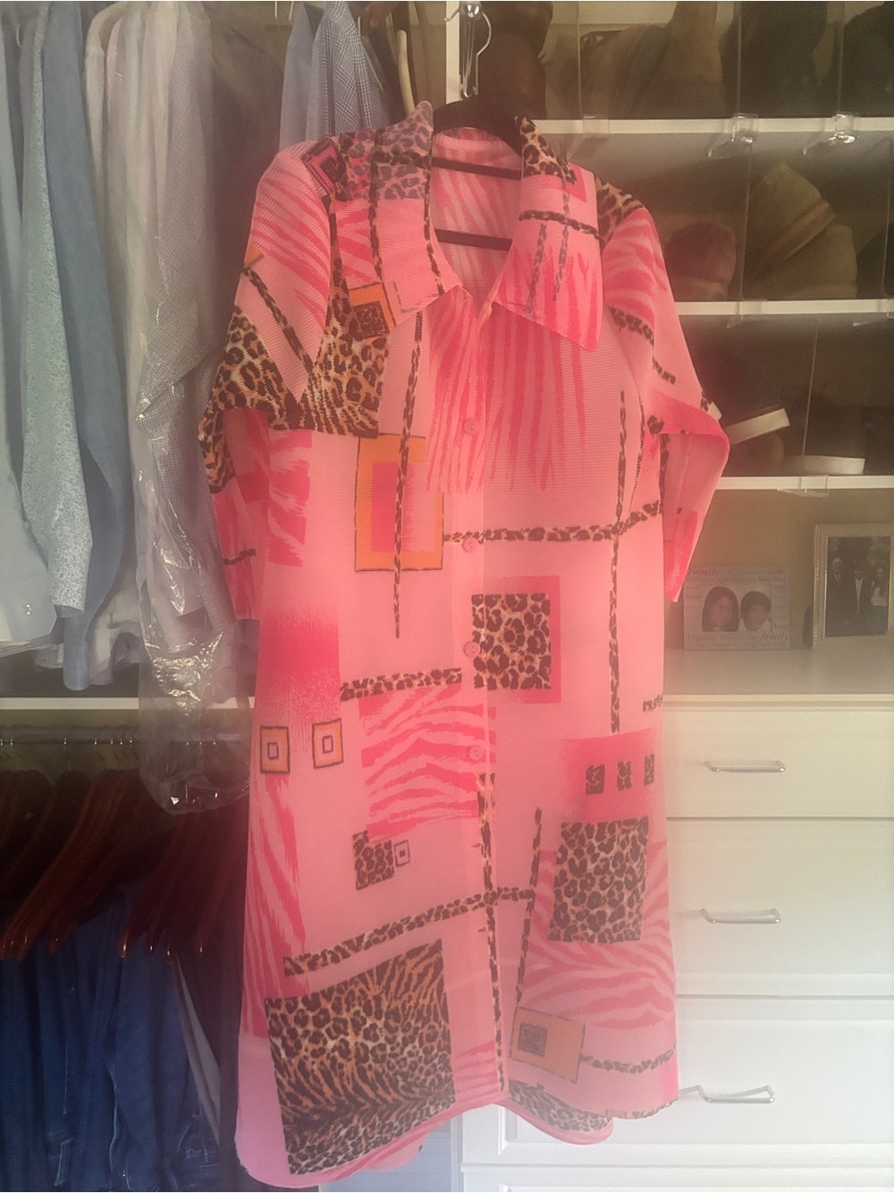Pink Patchwork Animal-Print Midi Shirt Dress - Picture 6 of 7